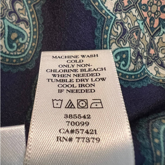 Ann Taylor Blouse in Blue w/Multicolored Abstract Print Roll Tab Sleeves Size XS - Picture 5 of 6